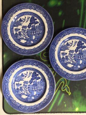 3 Vintage Johnson Bros, Hanley Blue and White Porcelain Plates